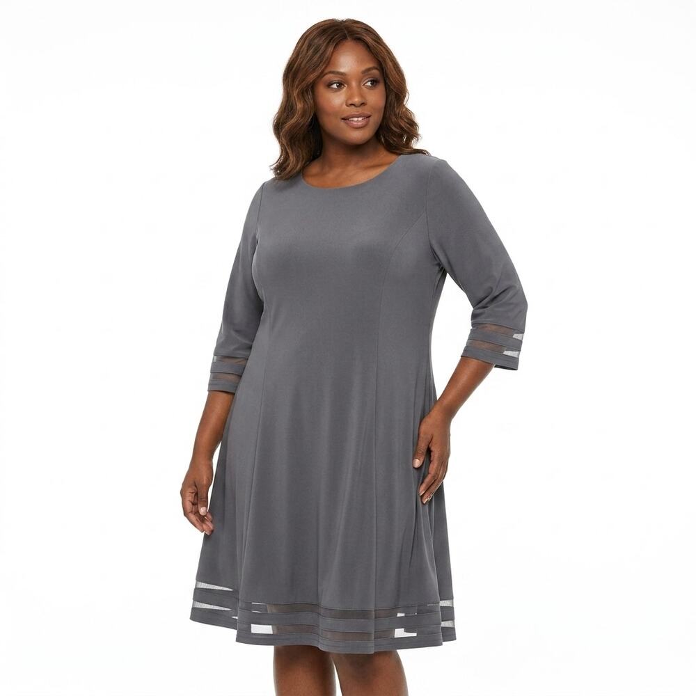 Jessica Howard  Gray Knit 3/4 Sleeve Scoop Dress Women See Measurements